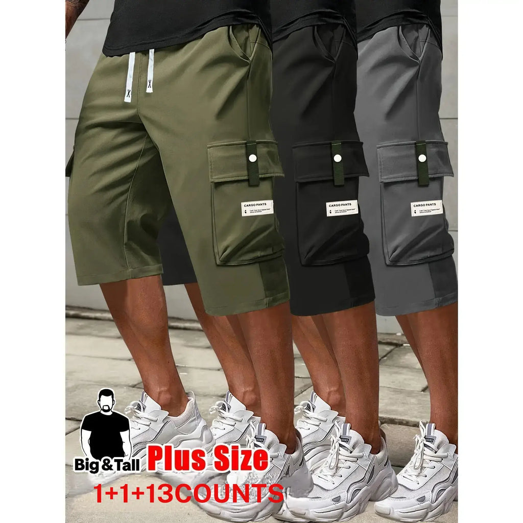Men's plus size summer work pants elastic drawstring waist circumference, multiple pockets and letter patches, regular mid waist non elastic fabric, opaque, suitable for daily and casual wear, Father's Day gift casual pants for summer