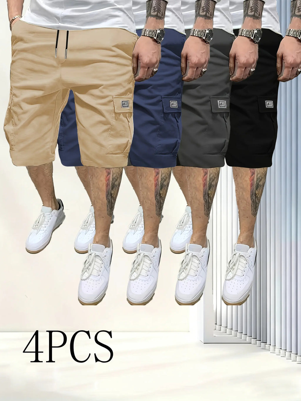 Men’s Lightweight Summer Cargo Shorts - Casual Sport Menswear with 4 Pockets, Back Flap Pocket, Baggy Loose Fit, Wrinkle-Free Durable Fabric; Note: Runs Small, Choose 1 Size Up