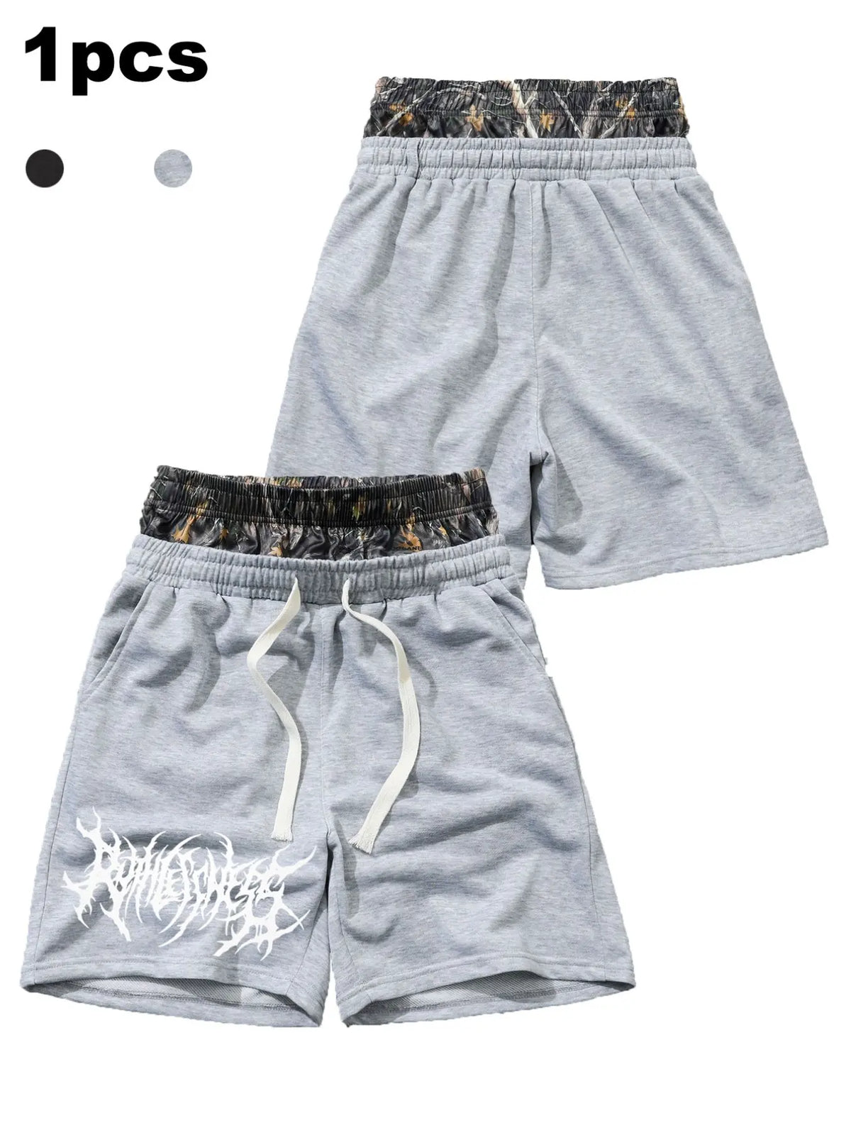 Men's Gothic Print Camouflage Waist Summer Shorts, Casual Loose Short, Casual Fashion West Coast Style Five-Quarter Pants, Unisex Daily Wear