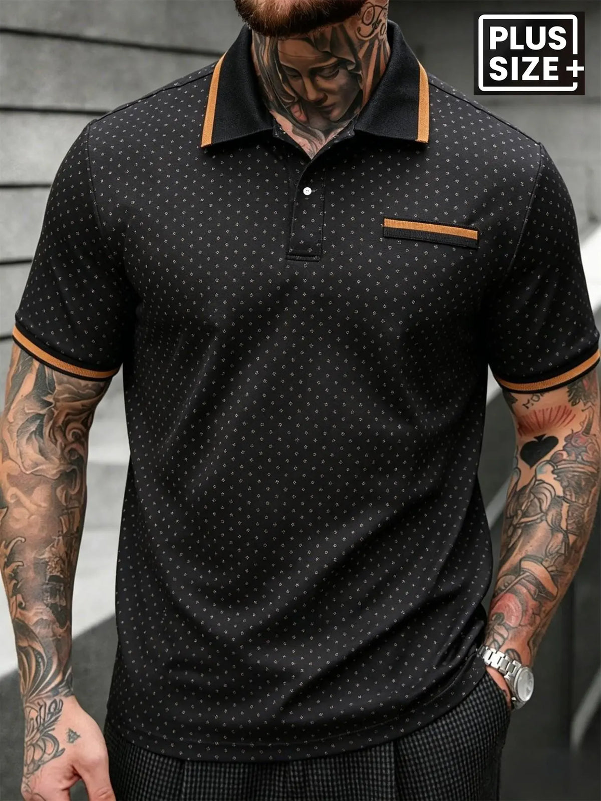 Men's 2XL-6XL Plus Size Dot Print Polo Shirt, Casual Street Style, Breathable Summer Golf Top, Elegant Short Sleeve Apparel, Collared Polo Shirt, Printed Polo Shirt, Breathable Polo Shirts