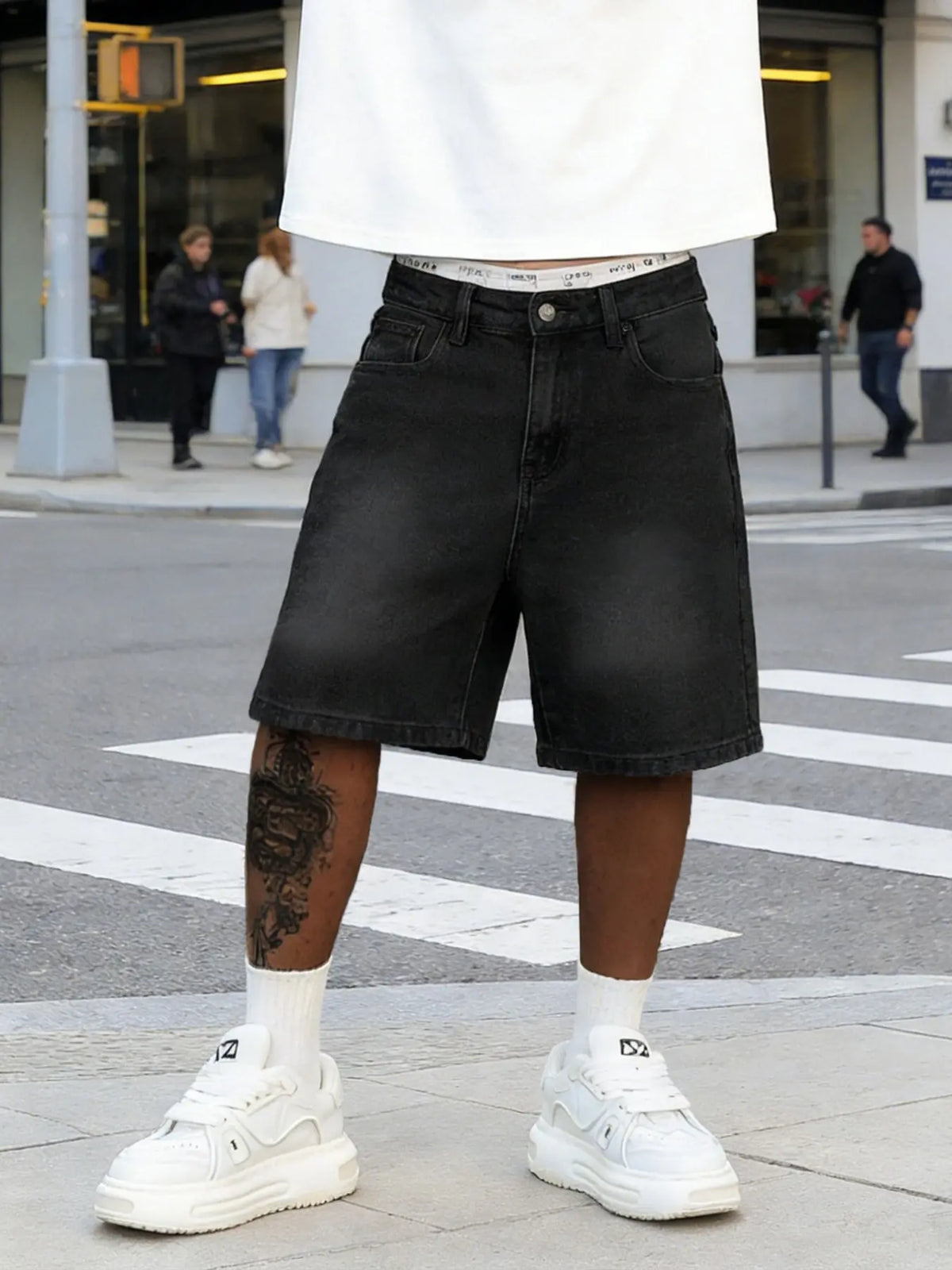 Men's Spring Summer Casual Washed Pocket Shorts, Streetwear Plain Loose-Fit Mid-Thigh Jeans Shorts Loose Fitting Shorts
