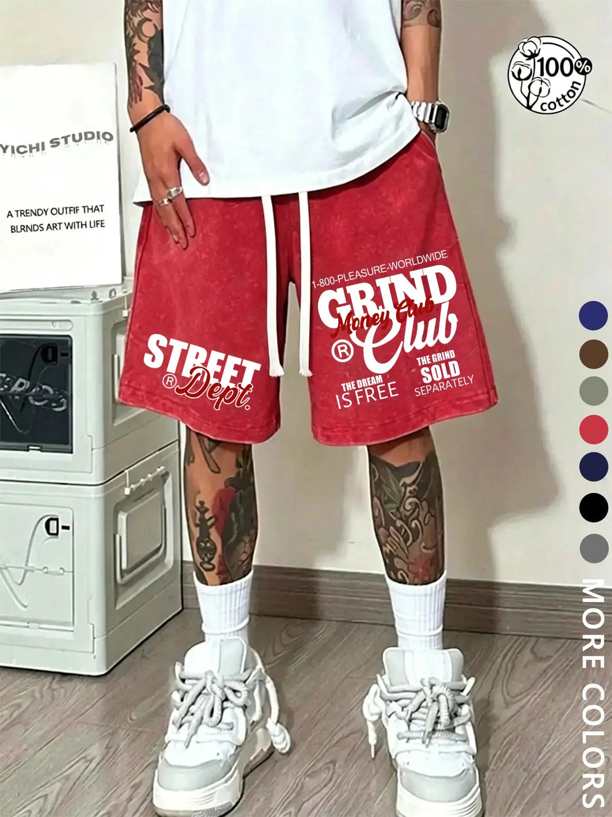 Unisex Street-Style Summer Shorts, Letter Print Shorts, 'Money' Slogan and RICH Lettering, American Hip-Hop Washed Cotton Graphic, Loose-Fit Drawstring Waist, Chic Casual Shorts, Suitable for Streetwear, Couple Outfits, and Everyday Wear