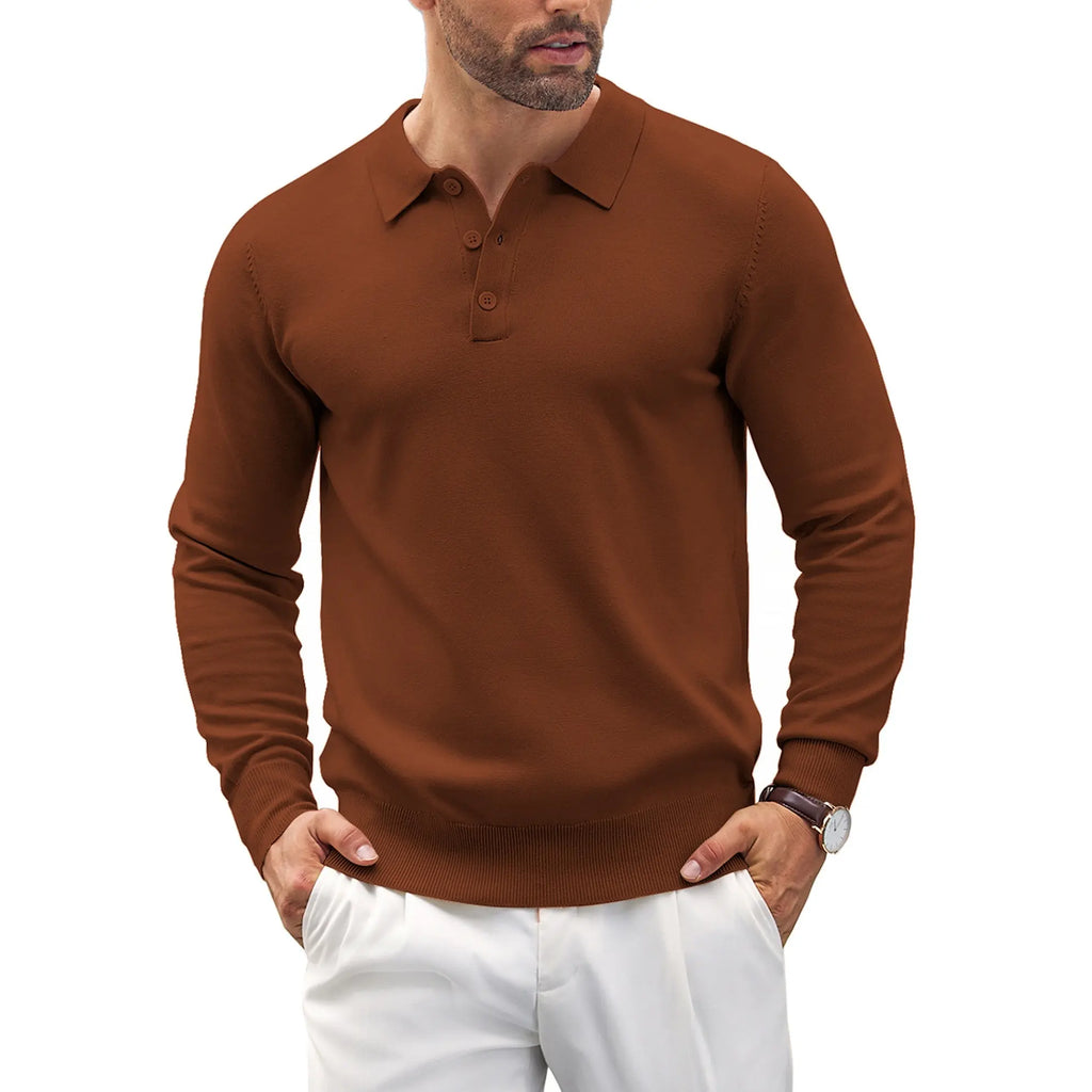 COOFANDY Men's Long Sleeve Knit Polo - Casual Button Down Golf Shirts for Men Formal Quarter