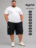 Large Size Men's Fashion Cargo Style Shorts, Plain Polyester Material, Multiple Pockets Design, Non-Elastic, Summer Daily Wear, Casual Streetwear Outdoor Shorts, Menswear