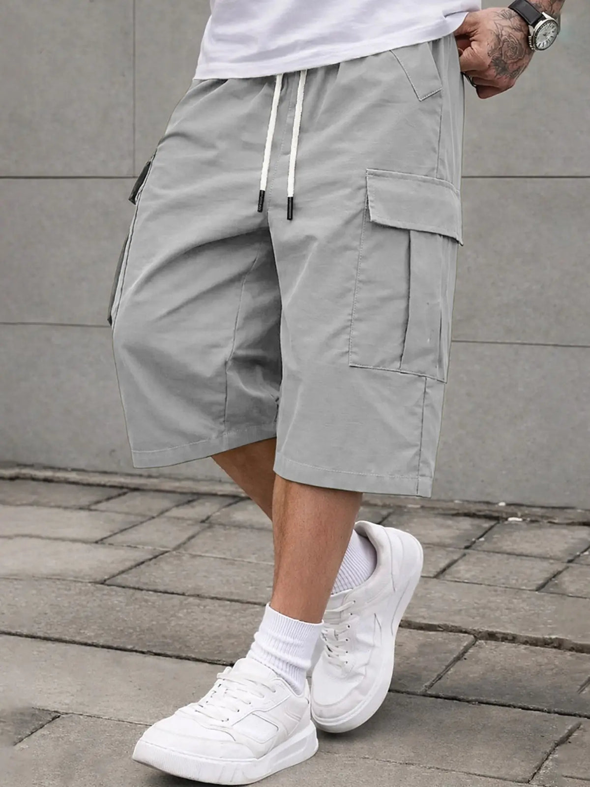 Men's 3/4 Length Work Shorts, Casual Seven-Quarter Pants, Multiple Pockets Design, Comfortable Summer Wear, Menswear, Suitable for Outdoor Activities and Daily Use