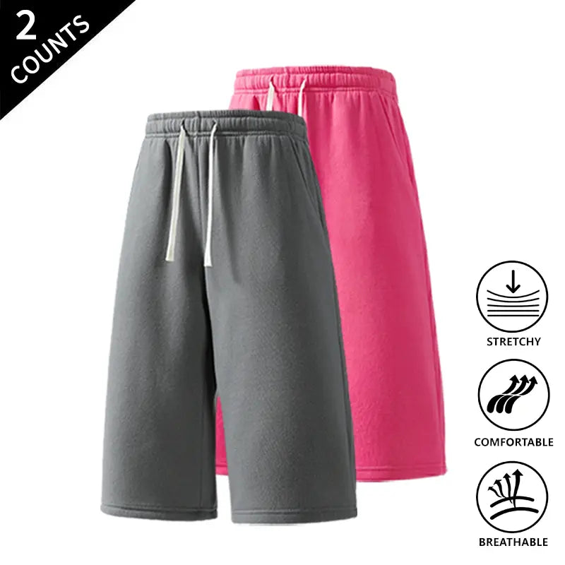 Men's 2-Pack Casual Mid-Length Sweat Shorts - Menswear Sports Clothes Set, Elastic Waist with Drawstring, Breathable Fabric, Customizable Fit, Lounge Style Men's Shorts for Streetwear