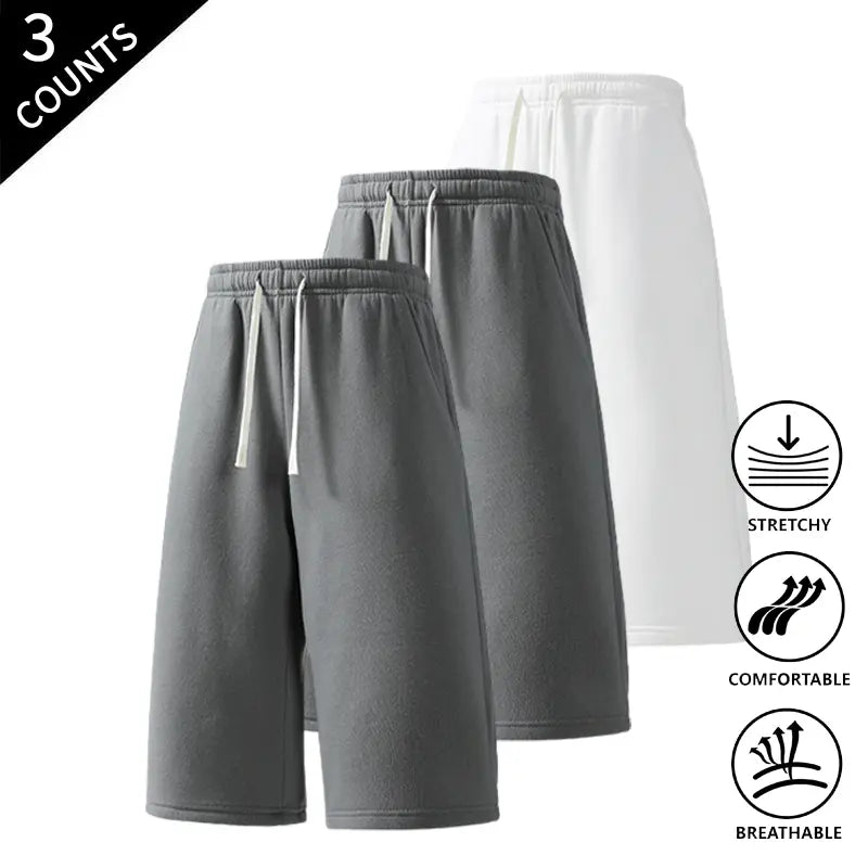 Men's 3-Pack Baggy Oversized Knee-Length Loose Drawstring Casual Long Shorts, Urban Street Fashion Menswear Bottoms