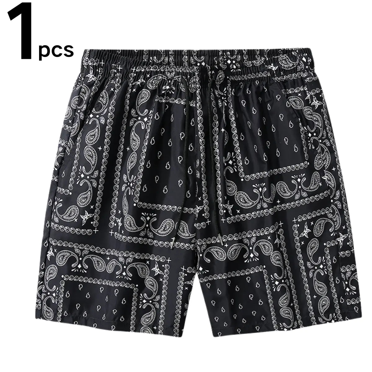 Men's Casual Paisley Pattern Polyester Shorts - Adjustable Drawstring Waist, Outfits Inspo Drip Clothing, XL Men’s Clothes for Daily & Leisure Occasions