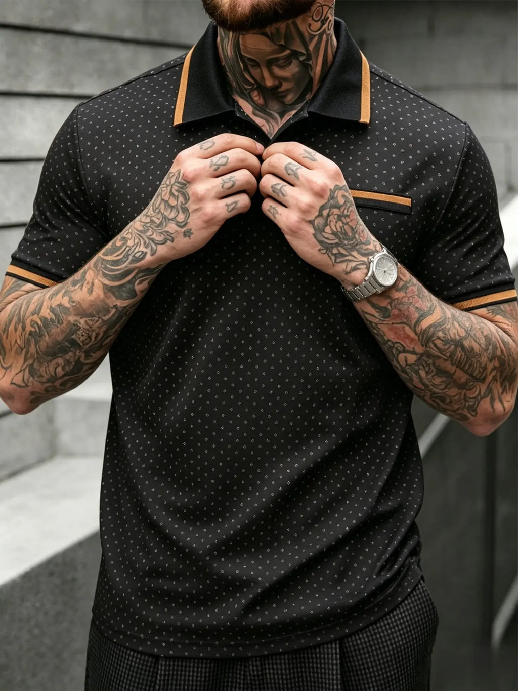 Men's 2XL-6XL Plus Size Dot Print Polo Shirt, Casual Street Style, Breathable Summer Golf Top, Elegant Short Sleeve Apparel, Collared Polo Shirt, Printed Polo Shirt, Breathable Polo Shirts