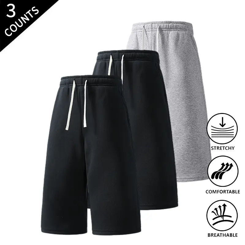 Men's 3-Pack Baggy Oversized Knee-Length Loose Drawstring Casual Long Shorts, Urban Street Fashion Menswear Bottoms