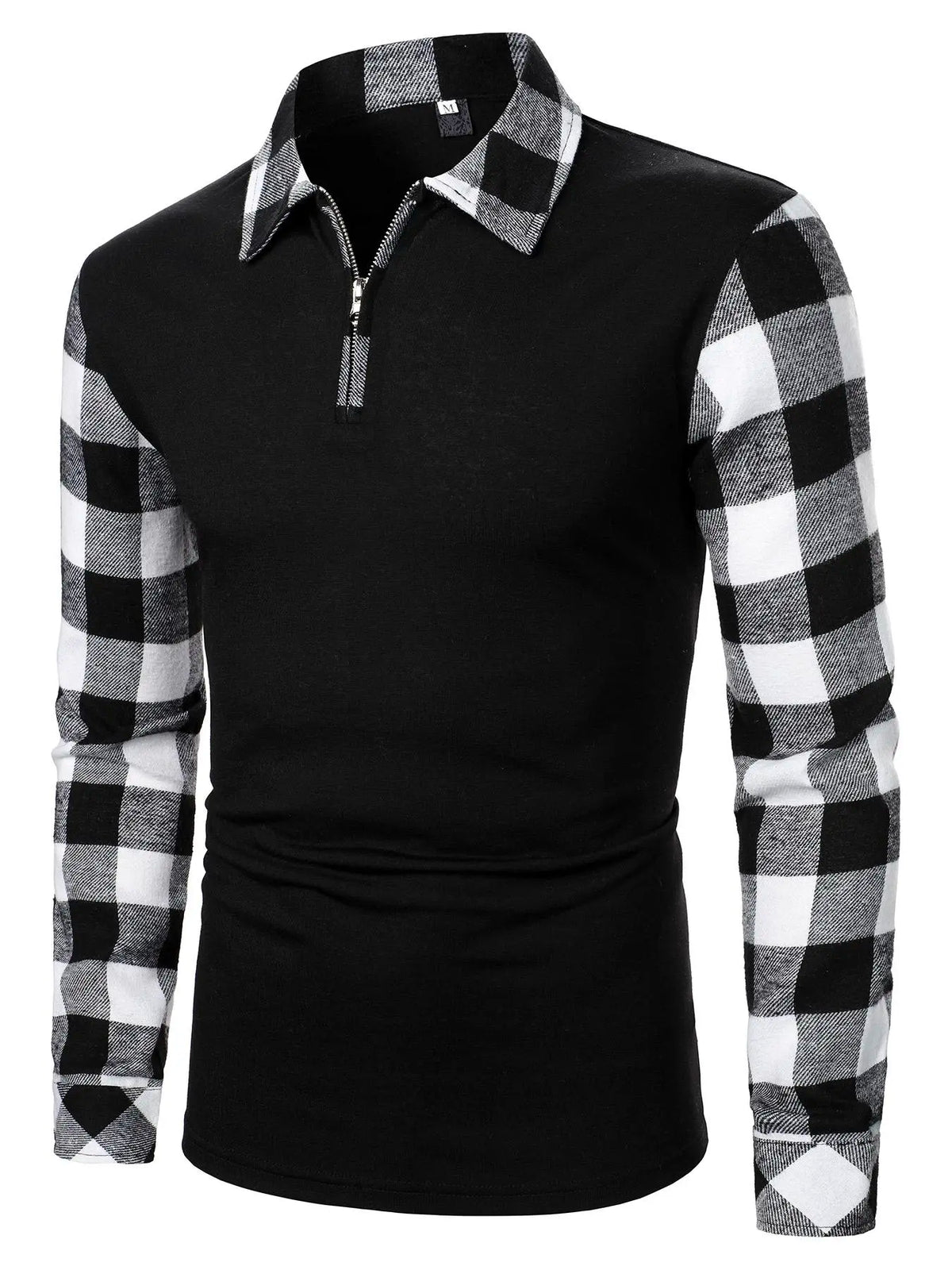 Men's Checked Patchwork Half Zip Up Plaid Polo Shirt, Casual Collared Regular Fit Classic Long-Sleeve Top for Fall & Winter, Men's Clothes for Daily Wear, Menswear