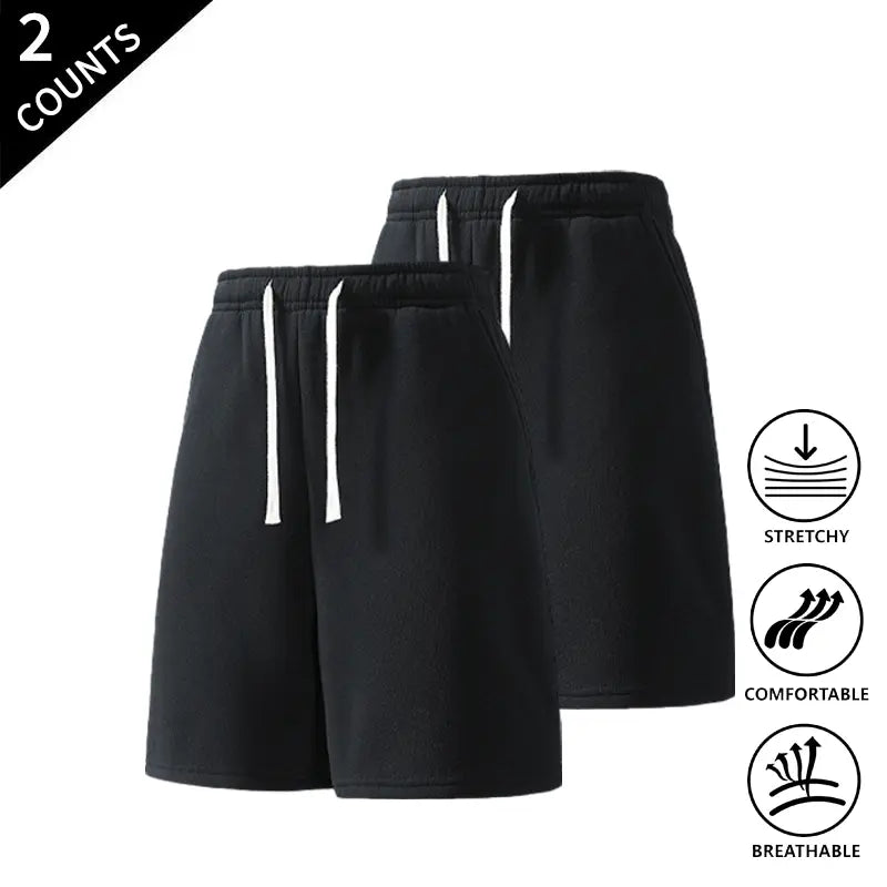 Men’s 2-Pack Wide-Leg Casual Stretchy Baggy Shorts - Elastic Comfortable Drawstring Waist, Breathable, Flexible Bottoms for Lounge & Streetwear Everyday Wear, Wide-Leg Men's Shorts