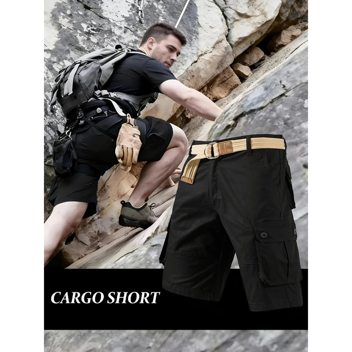 5-Piece Set Men's Vintage Organic Cotton Cargo Shorts - Mid Waist, Straight Knee Chino Bottoms, Loose Fit, Breathable, Soft, Multiple Pockets - Casual Pants for Camping&Hiking, Outdoor, Daily Wear - Light Solid Color Male Streetwear
