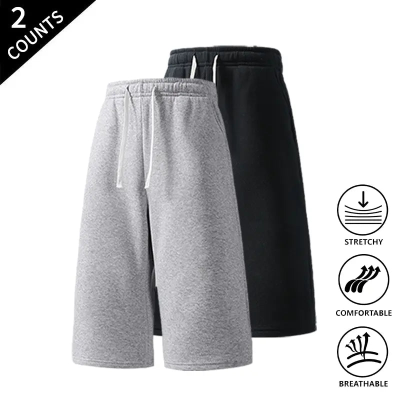 Summer Vibes 2-Pack Men’s Casual Knee-Length Sweat Shorts, Elastic Waist with Drawstring, Breathable Fabric, Suitable for Sports and Everyday Use, Comfortable Lounge and Streetwear Shorts for Men