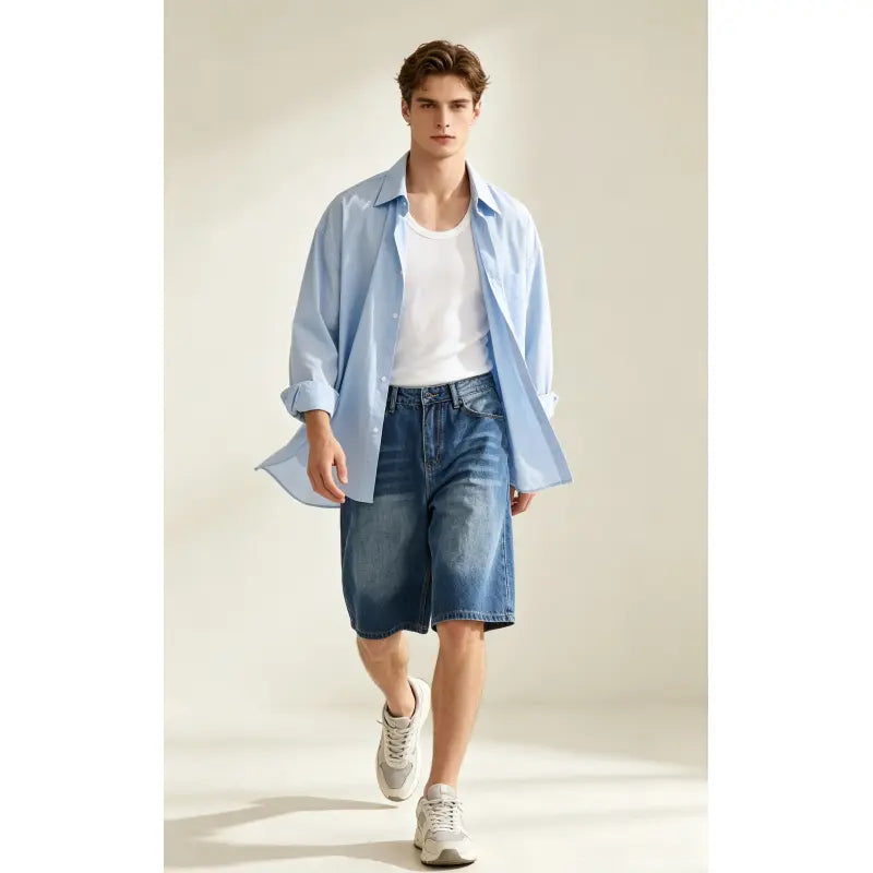 JUNBAOSS Men's Baggy Jean Shorts Y2K Casual Vintage Wide Leg Skater Denim Shorts Fashion Comfy Loose Fit Long Streetwear Hip Hop Summer Jorts Denim Shorts Below Knee five-point pants