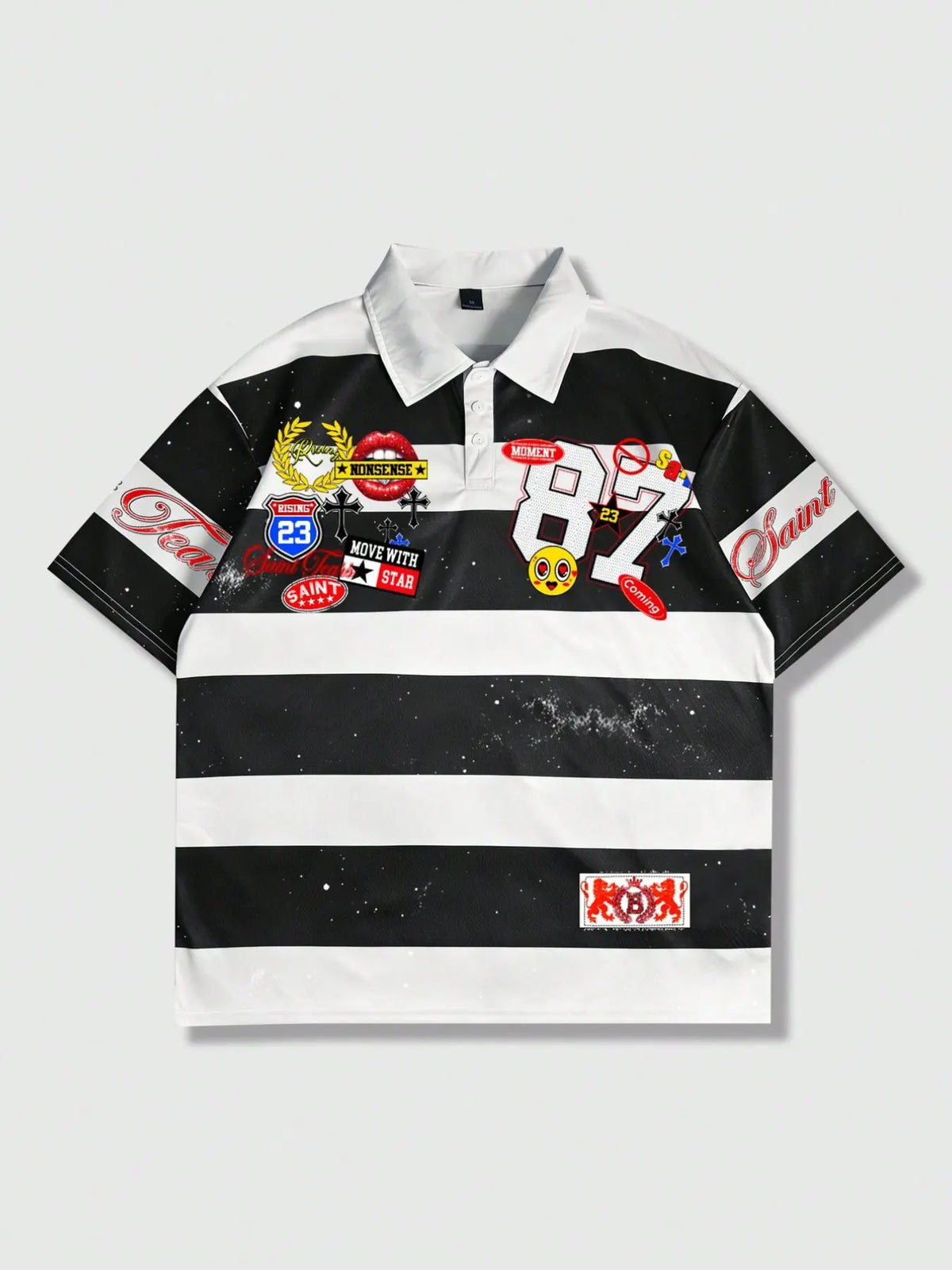 Black and white striped Classic, Buttoned polo shirt short sleeved unisex polo collar badge streetwear casual brand 2026 new shirt