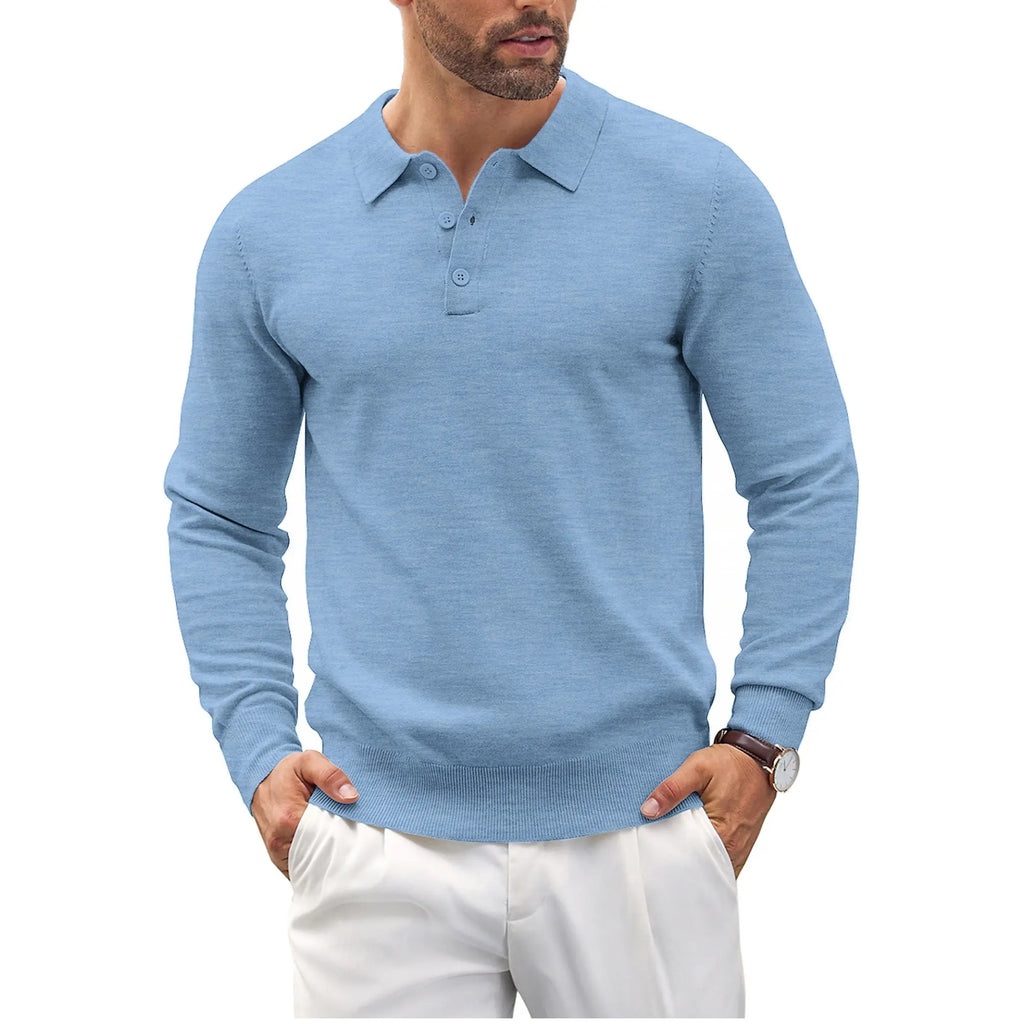 COOFANDY Men's Long Sleeve Knit Polo - Casual Button Down Golf Shirts for Men Formal Quarter