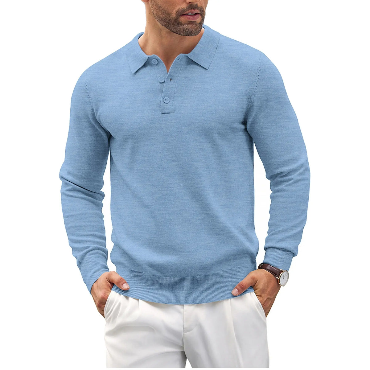 COOFANDY Men's Long Sleeve Knit Polo - Casual Button Down Golf Shirts for Men Formal Quarter