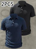 2pcs Men's Casual Classic Fashion Slim Fit Plain Polo Shirt Tops, Buttoned Polo Collar, Lightweight Breathable Fabric, Everyday Wear
