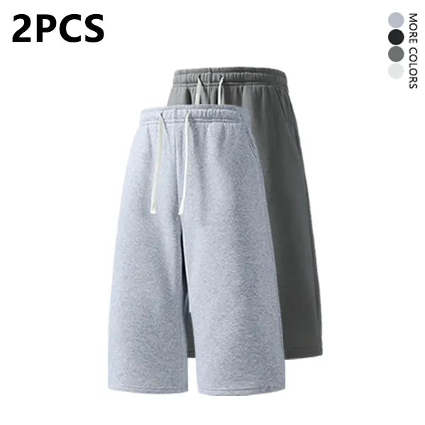 2-pack summer pants: street-style mid-thigh drawstring shorts with a hip-hop vibe—comfortable, loose fit for travel, versatile casual wear suitable for running, workouts, and everyday use.