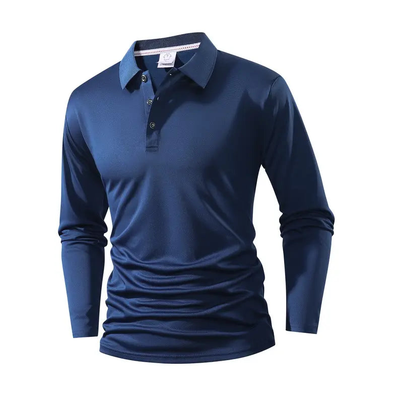 Clean Gent 4-Piece Men's Long Sleeve Polo Shirt, Soft and Comfortable Men's Golf Shirt, Casual Long Sleeve Classic POLO Shirt, Button Front Blouse, Elastic Fashion Men's Clothing, All Seasons