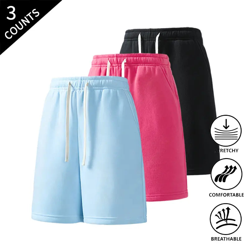 Men’s 3-Pack Solid Color Lightweight Loose-Fit Casual Street Shorts, Outdoor Menswear Bottoms Built for Beach Walks and Outings