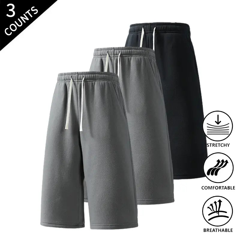 Men's 3-Pack Baggy Oversized Knee-Length Loose Drawstring Casual Long Shorts, Urban Street Fashion Menswear Bottoms