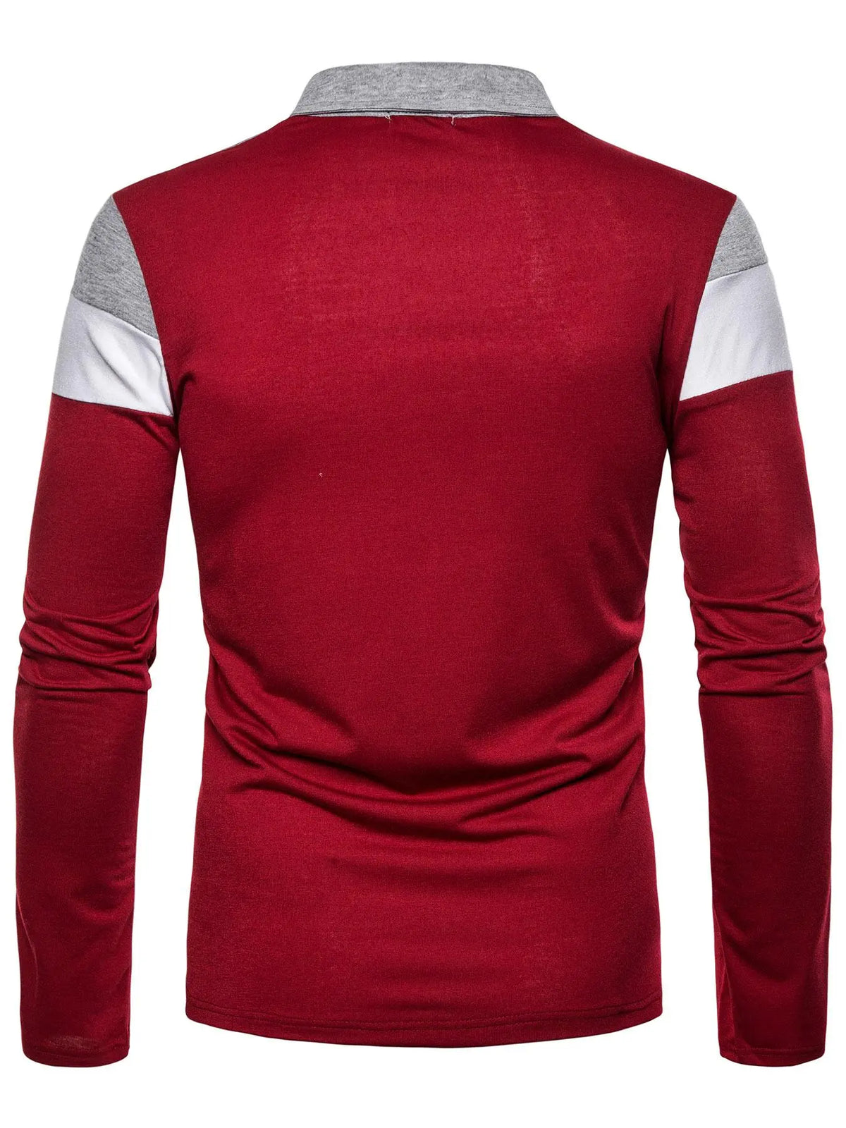 Men's Patchwork Print Long Sleeve Polo Shirt, Polo Style Regular Fit Casual Button Front Collared Top for Fall & Winter, Men's Clothes for Daily Wear, Fabric, Menswear, Casual Polo Shirts, Buttoned Polo Shirt