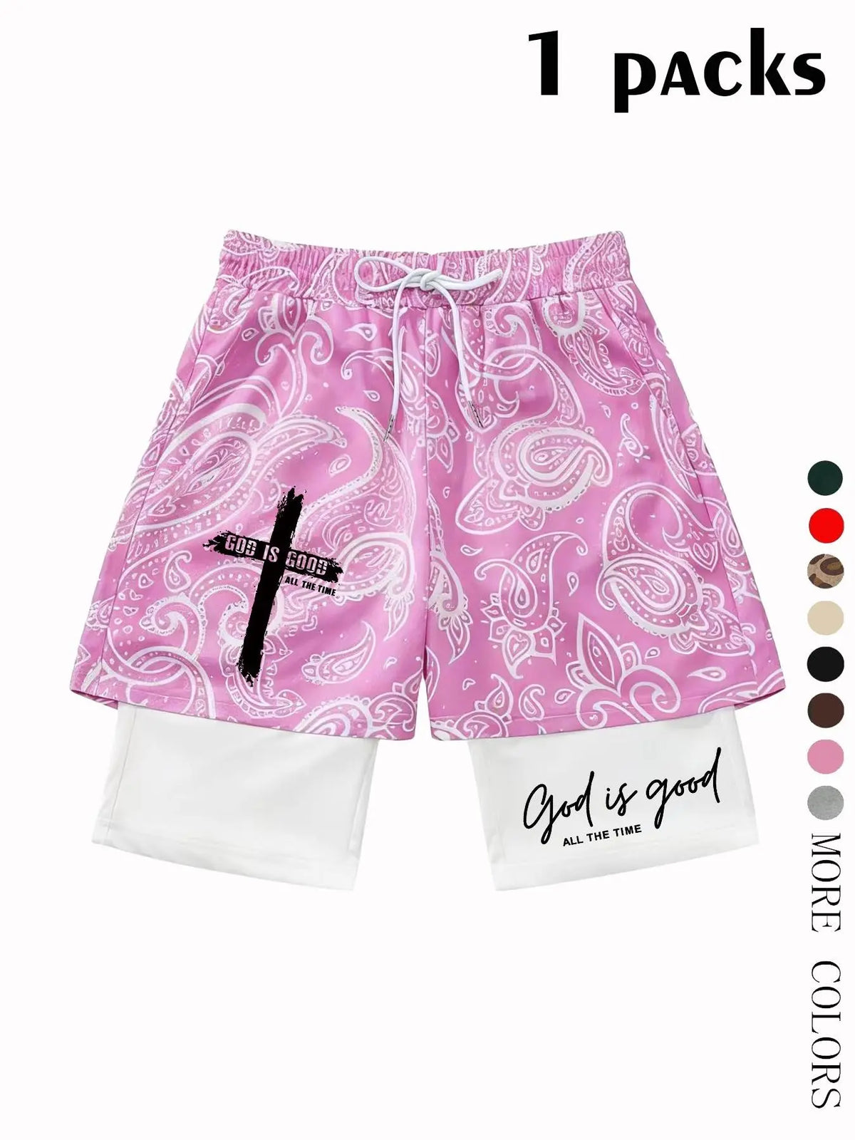 God Is Good Print Teen Boy Shorts, Loose-Fit Casual Mesh Pants, Drawstring Waist, Spring Summer Fashion, Couples Wear, Breathable Loose Shorts, Breathable Printed Shorts