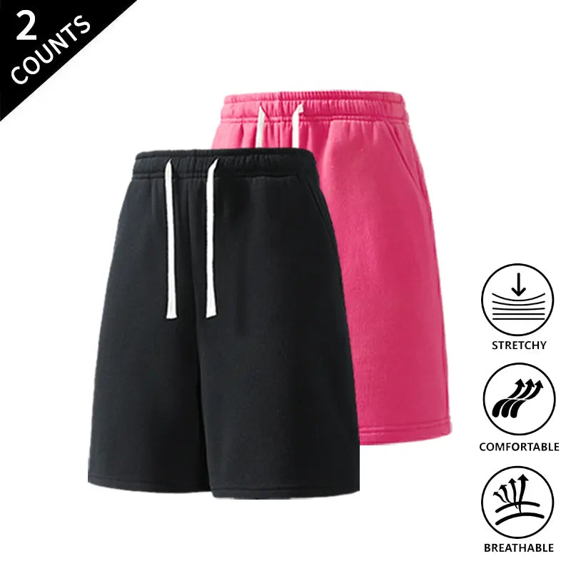 Men’s 2-Pack Wide-Leg Casual Stretchy Baggy Shorts - Elastic Comfortable Drawstring Waist, Breathable, Flexible Bottoms for Lounge & Streetwear Everyday Wear, Wide-Leg Men's Shorts