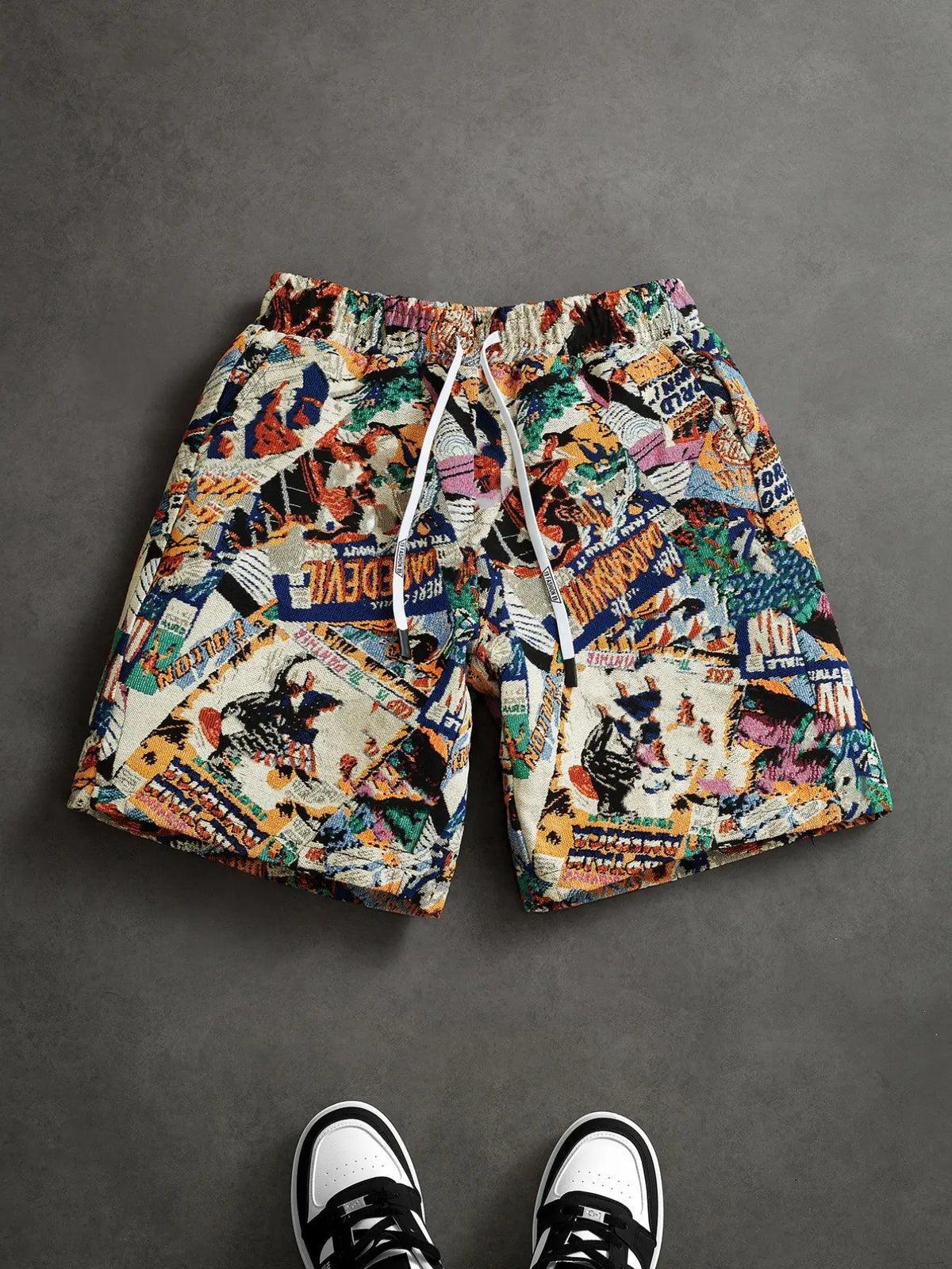 Ethnic Printed Loose Mid Men's Shorts, Summer Retro Casual Beach Shorts, Trendy Street Style Versatile Pants for Everyday Wear, Fashion Casual Shorts