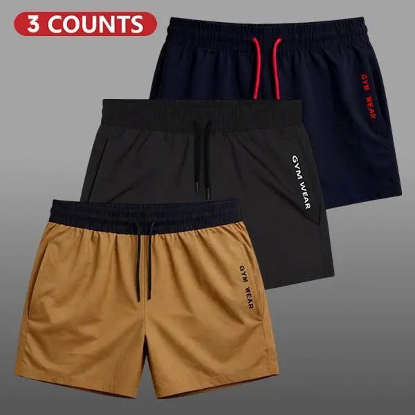 Men's Elastic Shorts Set (3 Packs) - Plain Solid Color, Drawstring Deep Pockets, Pocketed Sides, Elastic Waist, Breathable Athleisure Bottoms for Summer Daily Wear, Gym Use