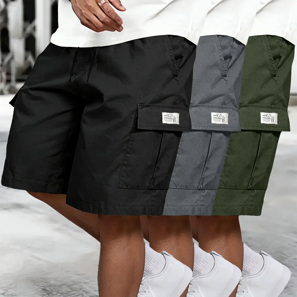 3-Pack Men'S Cargo Shorts Bundle - Brown Black & Green - Slanted Pockets - Versatile Casual Wear - 3-Piece Bottoms for Everyday Use Menswear Overalls shorts men Spring Statements outdoorfun Beige Tropical