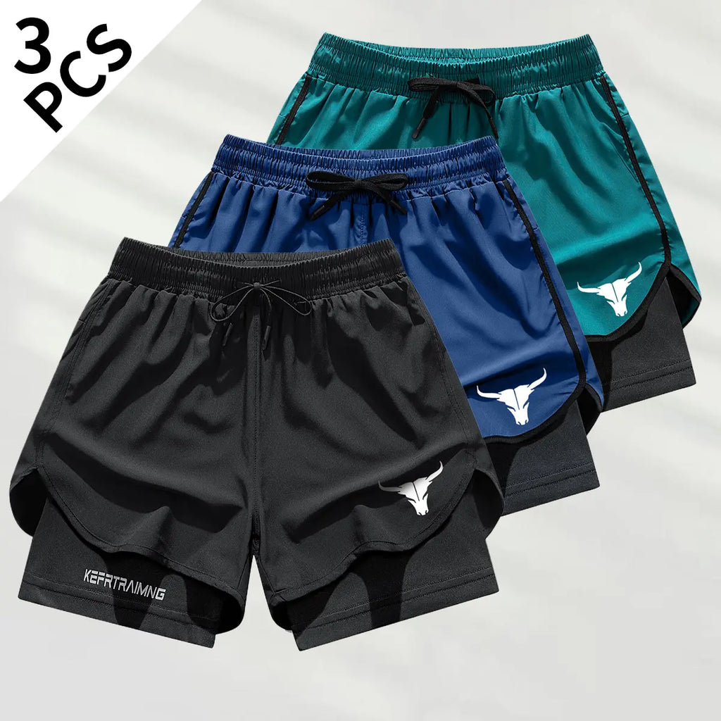 Men's Double-Layer Graphic Athletic Jorts - Activewear Bottoms for Summer, Ideal Guys' Gifts