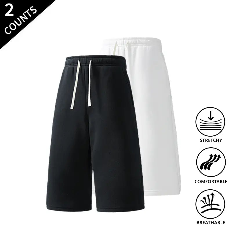 Men's 2-Pack Casual Mid-Length Sweat Shorts - Menswear Sports Clothes Set, Elastic Waist with Drawstring, Breathable Fabric, Customizable Fit, Lounge Style Men's Shorts for Streetwear