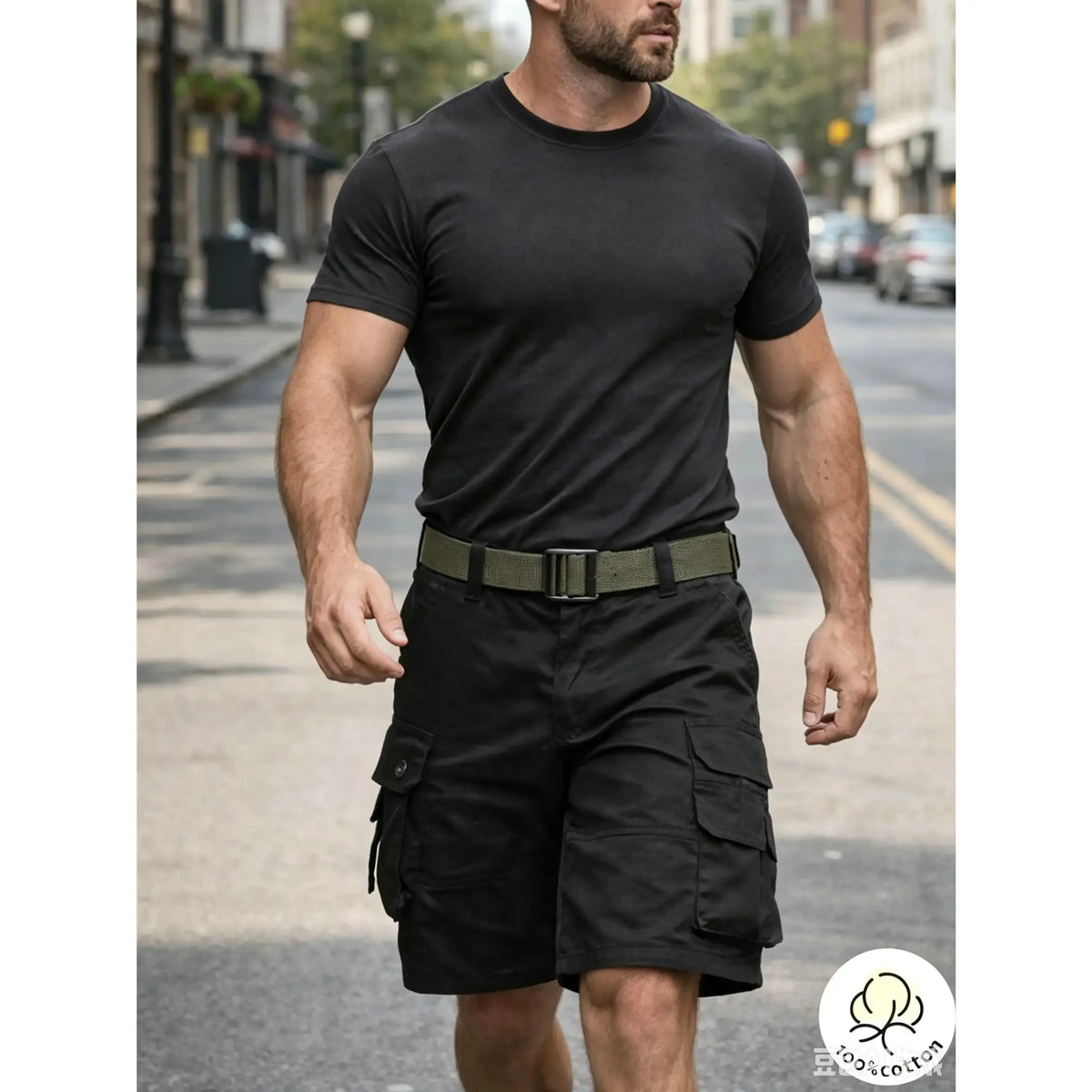 5-Piece Set Men's Vintage Organic Cotton Cargo Shorts - Mid Waist, Straight Knee Chino Bottoms, Loose Fit, Breathable, Soft, Multiple Pockets - Casual Pants for Camping&Hiking, Outdoor, Daily Wear - Light Solid Color Male Streetwear
