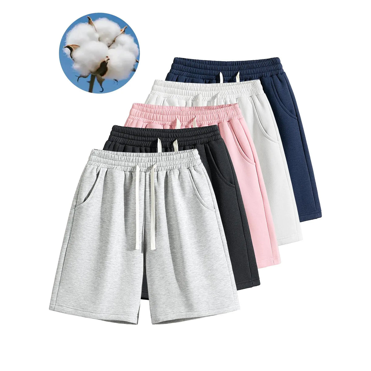 URMCZ Men's Retro Cotton Blend Casual Shorts - Breathable, High-Stretch Drawstring Waistband, Relaxed Straight-Leg, Moisture-Wicking, Plain, Aesthetic, Sporty Chic Unisex Bottoms for Summer Lounging, Workouts