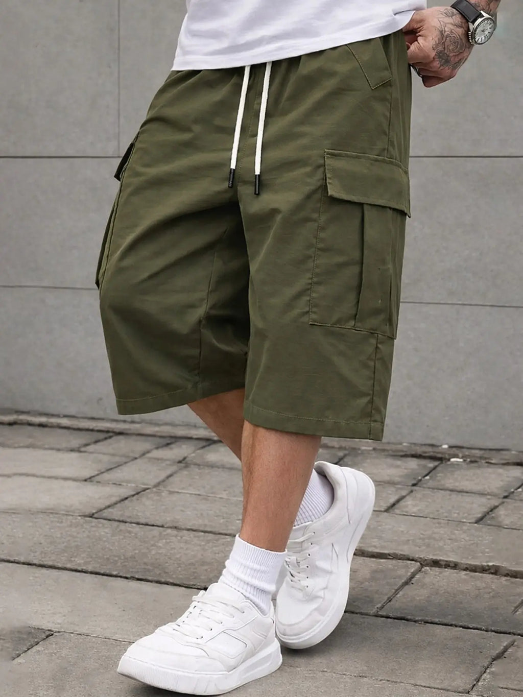 Men's 3/4 Length Work Shorts, Casual Seven-Quarter Pants, Multiple Pockets Design, Comfortable Summer Wear, Menswear, Suitable for Outdoor Activities and Daily Use