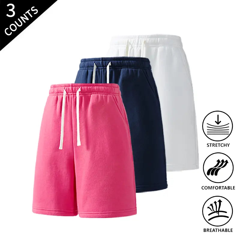 Men’s 3-Pack Solid Color Lightweight Loose-Fit Casual Street Shorts, Outdoor Menswear Bottoms Built for Beach Walks and Outings