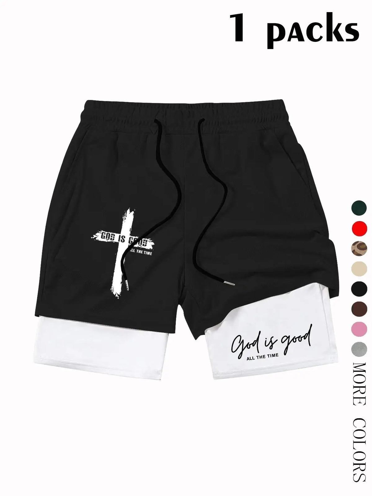 God Is Good Print Teen Boy Shorts, Loose-Fit Casual Mesh Pants, Drawstring Waist, Spring Summer Fashion, Couples Wear, Breathable Loose Shorts, Breathable Printed Shorts