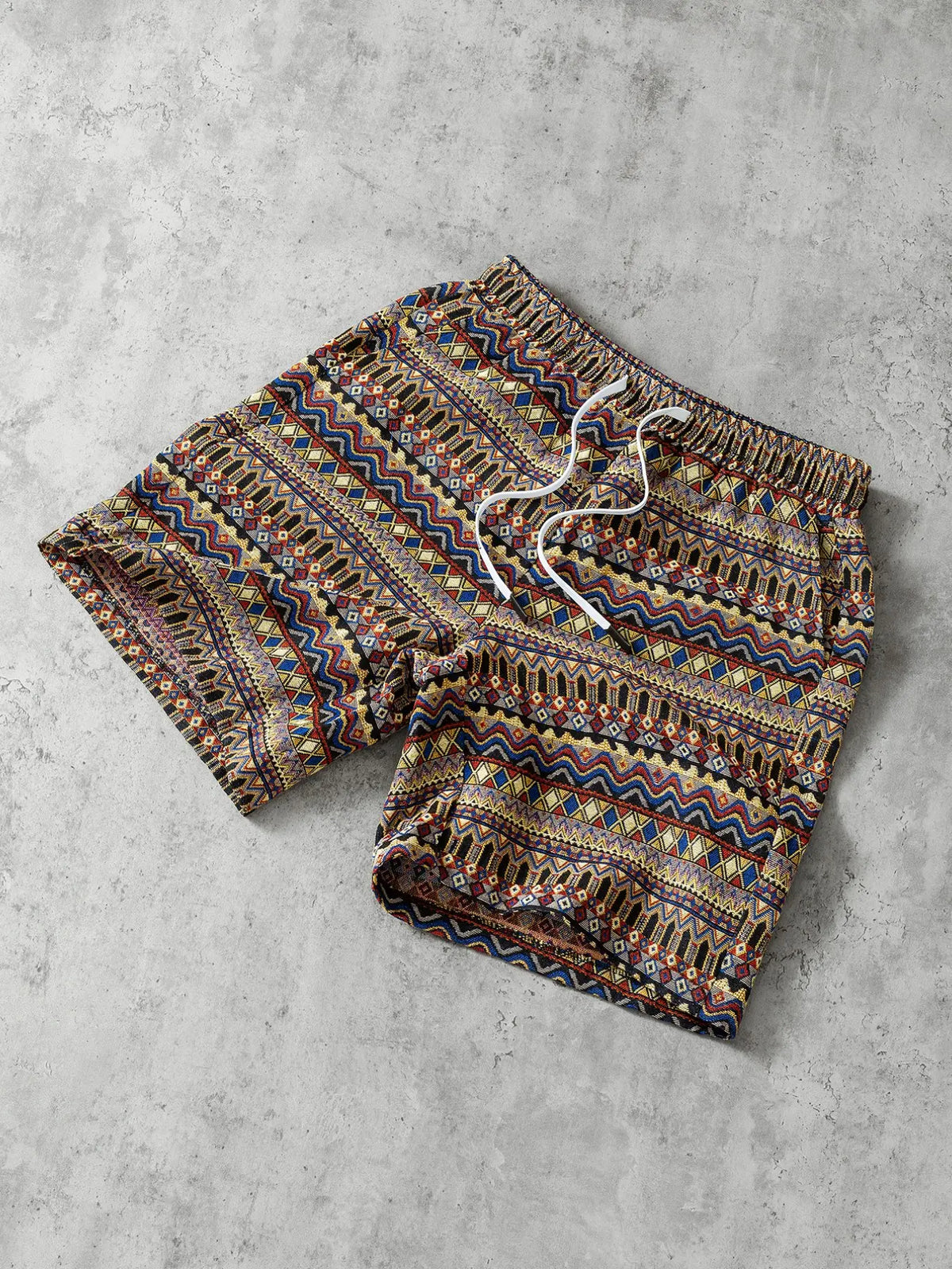 Ethnic Printed Loose Mid Men's Shorts, Summer Retro Casual Beach Shorts, Trendy Street Style Versatile Pants for Everyday Wear, Fashion Casual Shorts