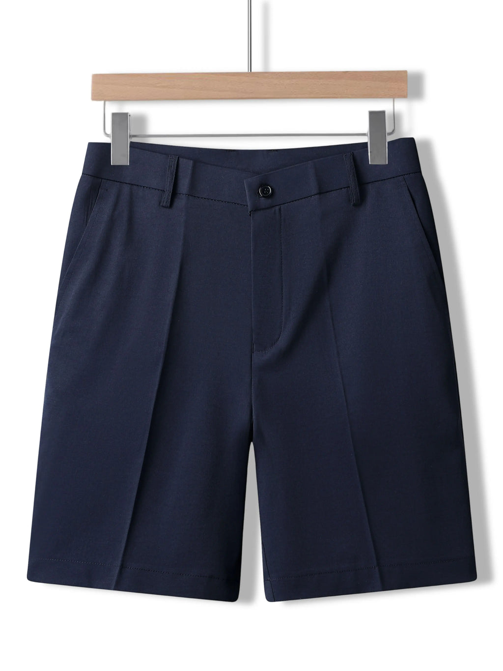 Men's Beige Fitted Pocket-Equipped Knee-Length Mid-Waist Straight Pants - Polyester Fiber, Sleek Suit Style Casual Menswear Bottoms for Resort, Beach Use