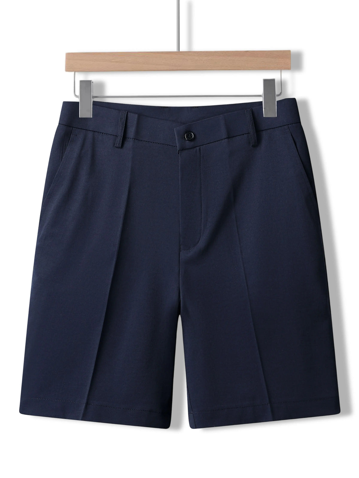 Men's Beige Fitted Pocket-Equipped Knee-Length Mid-Waist Straight Pants - Polyester Fiber, Sleek Suit Style Casual Menswear Bottoms for Resort, Beach Use