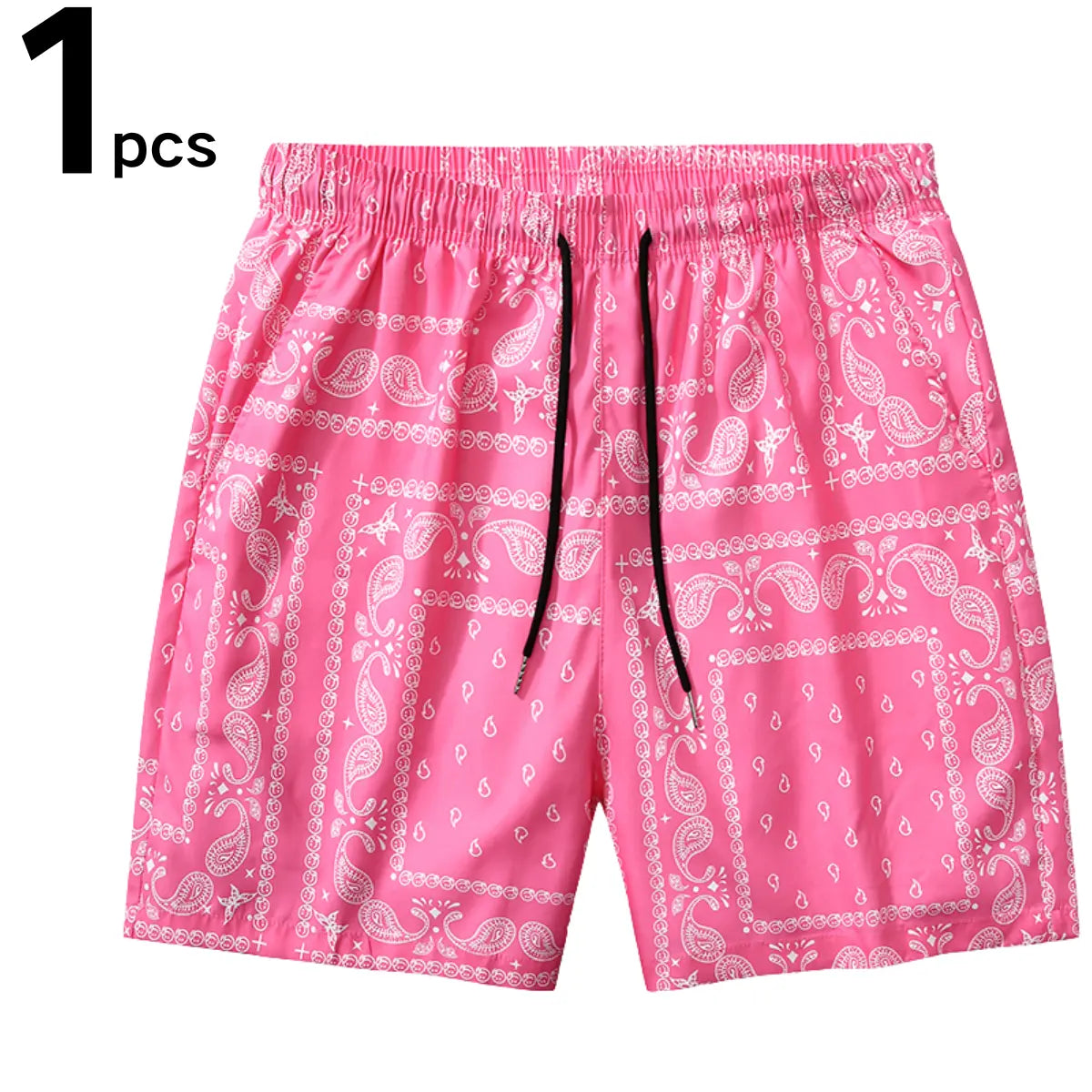 Men's Casual Paisley Pattern Polyester Shorts - Adjustable Drawstring Waist, Outfits Inspo Drip Clothing, XL Men’s Clothes for Daily & Leisure Occasions