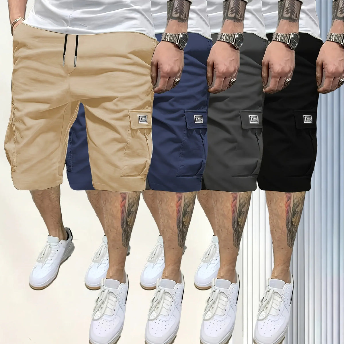 Men’s Lightweight Summer Cargo Shorts - Casual Sport Menswear with 4 Pockets, Back Flap Pocket, Baggy Loose Fit, Wrinkle-Free Durable Fabric; Note: Runs Small, Choose 1 Size Up