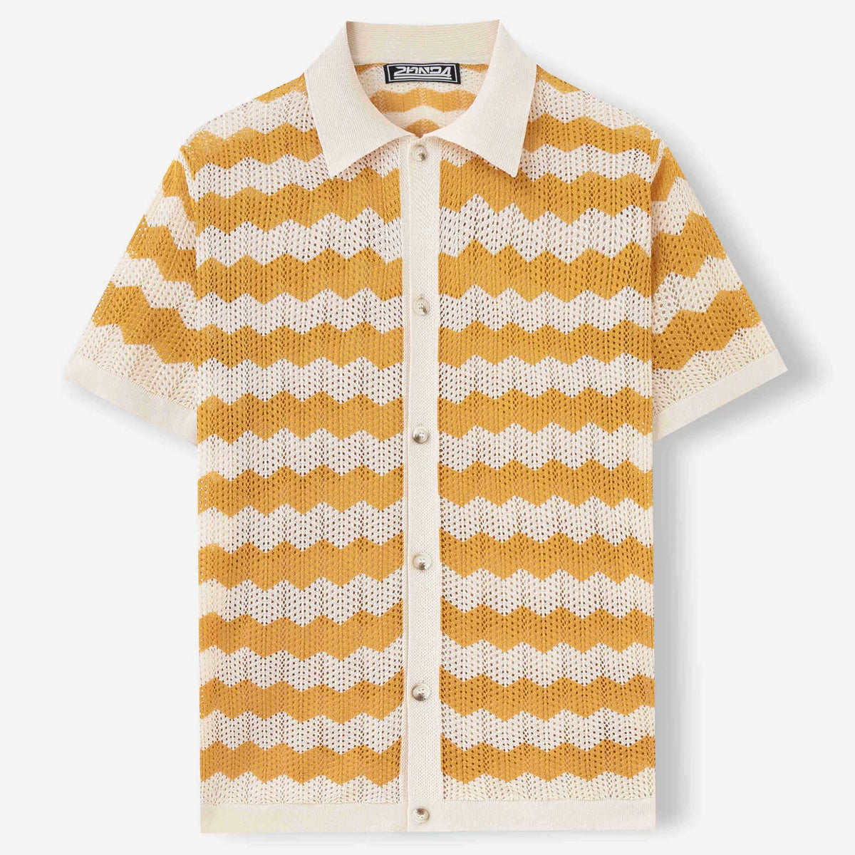 KZZ Men's Basic Vintage Hong Kong-Style Plain Short-Sleeve Knit Polo Shirt - Wavy Openwork Fabric, 80S Preppy Aesthetic Casual Summer Top, HK Retro Vibe, Button Detail, Size M, Sohochic