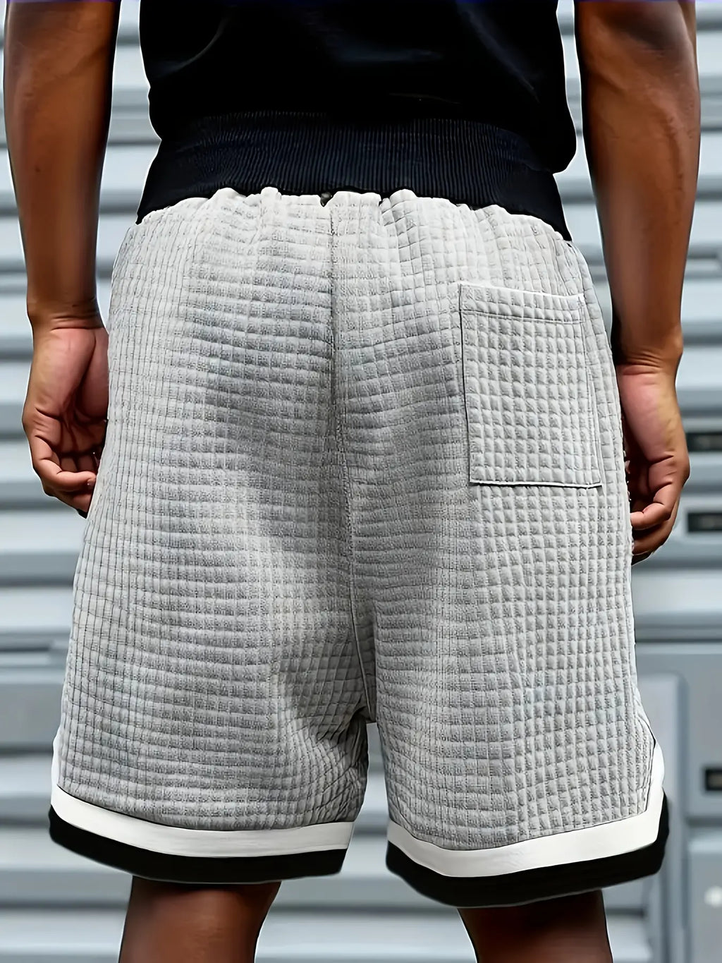 Men’s Plus-Size Knitted Waffle Shorts - Menswear Bottoms with Elastic Drawstring Waist, Stretchy Breathable Soft Fabric, Plain Gray OOTD Driving Summer Casual Easy-to-Match Neutral Wear, Driving / Ootd