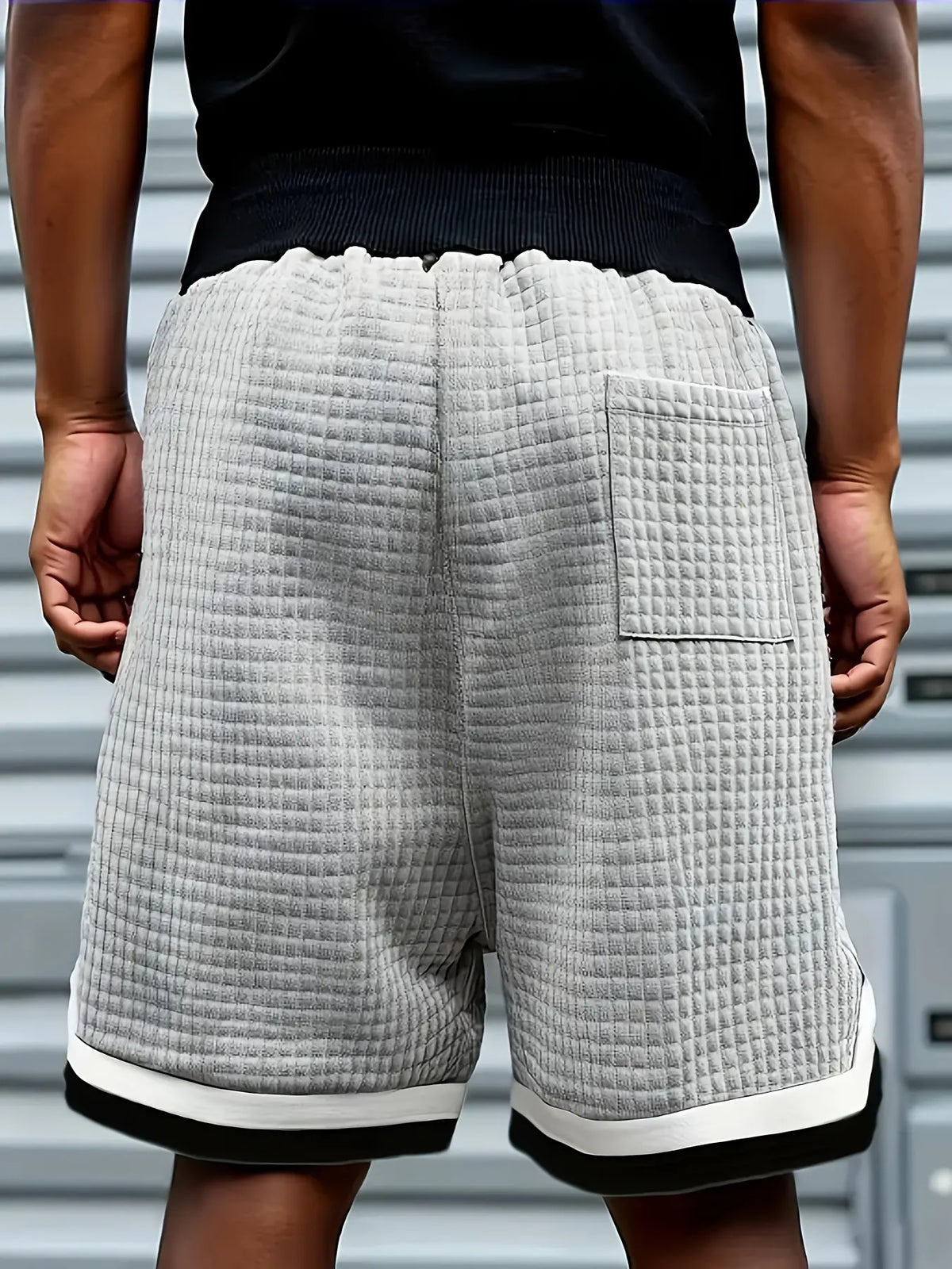 Men’s Plus-Size Knitted Waffle Shorts - Menswear Bottoms with Elastic Drawstring Waist, Stretchy Breathable Soft Fabric, Plain Gray OOTD Driving Summer Casual Easy-to-Match Neutral Wear, Driving / Ootd