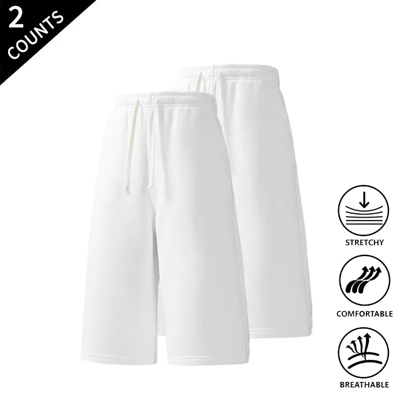 Summer Vibes 2-Pack Men’s Casual Knee-Length Sweat Shorts, Elastic Waist with Drawstring, Breathable Fabric, Suitable for Sports and Everyday Use, Comfortable Lounge and Streetwear Shorts for Men