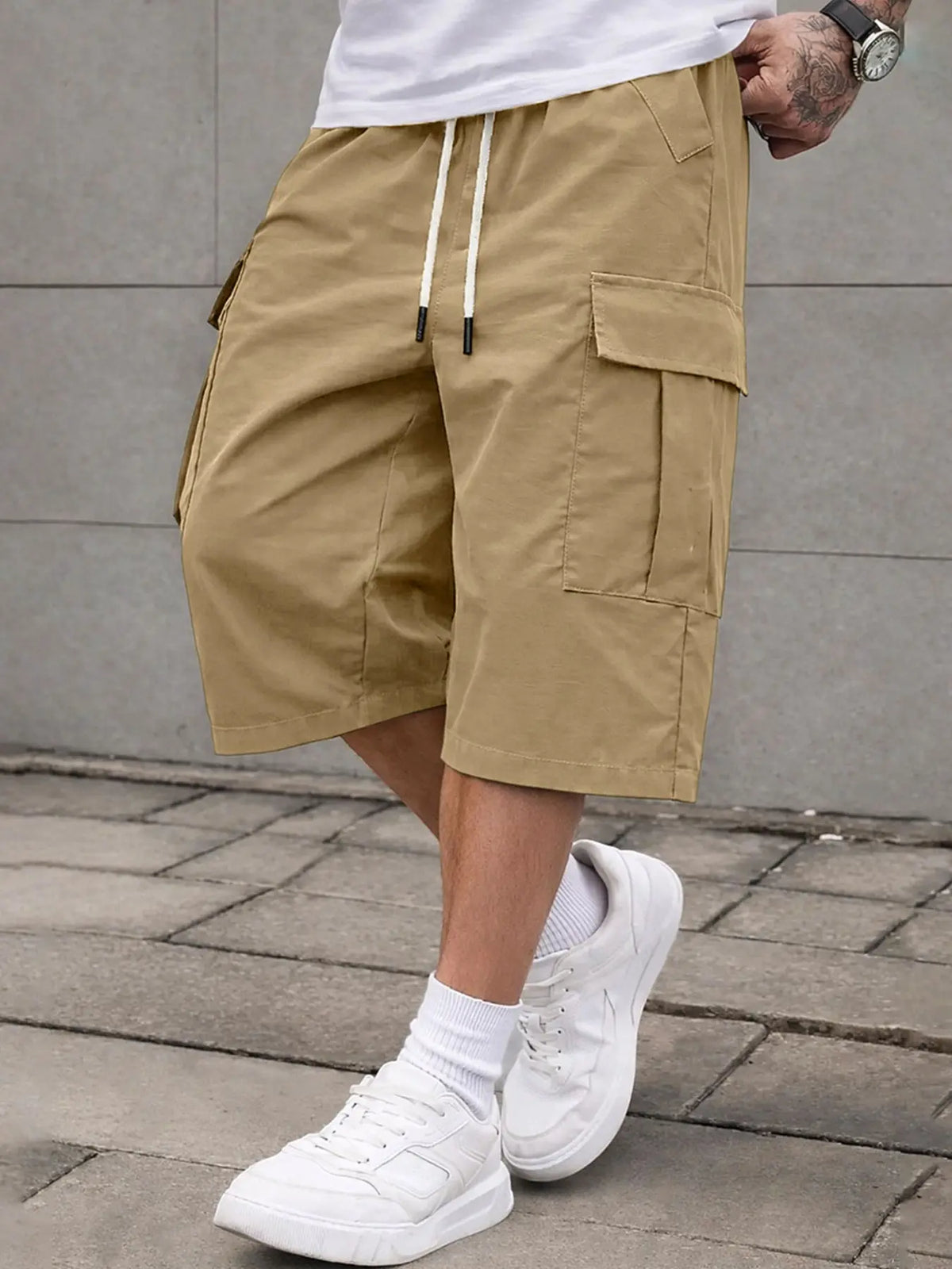 Men's 3/4 Length Work Shorts, Casual Seven-Quarter Pants, Multiple Pockets Design, Comfortable Summer Wear, Menswear, Suitable for Outdoor Activities and Daily Use